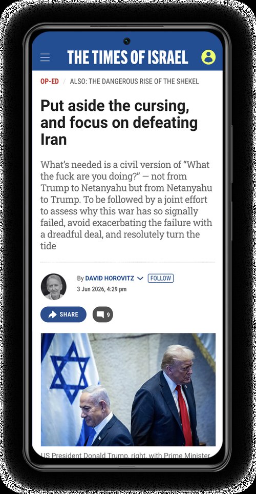 The Times of Israel על מסך מובייל